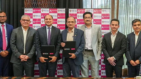 Chancellor of BITS Pilani Kumar Mangalam Birla and others at the MoU signing in Mumbai for the research park.