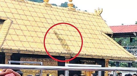 Discolouration seen on the roof of Sabarimala temple sreekovil.
