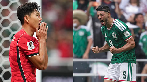 South Korea's Son Heung-min (L) and Mexico's Raul Jimenez.