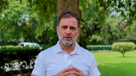 In this screengrab from a video posted on June 18, 2026, Lok Sabha LoP Rahul Gandhi speaks in a video message regarding the 'Chhatron Ki Goonj' rally in Kota.