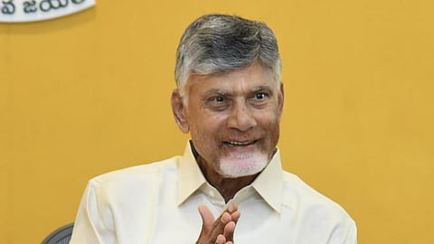 CM N Chandrababu Naidu addressing a meeting with aqua farmers and feed manufacturers on Thursday.