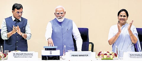 PM Narendra Modi during an event under PM-VBRY at Vigyan Bhavan, New Delhi