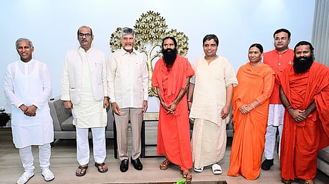 Yogi Ramdev Baba met CM Nara Chandrababu Naidu at the CMs residence at Undavalli on Friday.