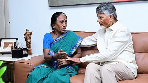 CM Nara Chandrababu Naidu met Vijayalakshmi mother of rowdy sheeter Sai Krishna at CMs camp office on Friday.