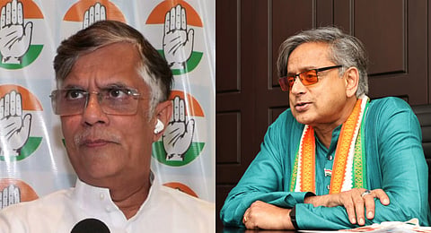 Congress' media and publicity department head Pawan Khera (L) and Congress MP Shashi Tharoor.