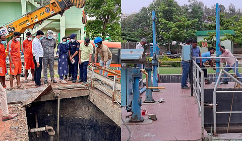 Fire and Emergency Services and NDRF continue the search for two workers who fell into an STP tank in Bengaluru.