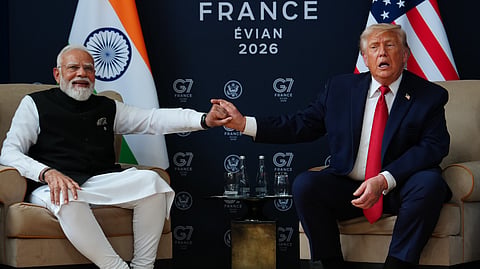 U.S. President Donald Trump meets with India's Prime Minister Narendra Modi on the sidelines of the G7 summit, Wednesday, June 17, 2026, in Evian-les-Bains, France.