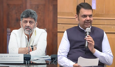 Karnataka CM DK Shivakumar (L) and his Maharashtra counterpart Devendra Fadnavis