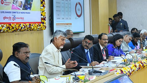 CM Nara Chandrababu Naidu during 235th meeting of SLBC at Secretariat in Velagapudi on Friday.