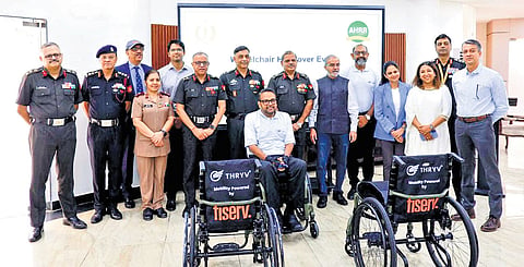IIT-Madras on Monday handed over the first batch of 25 indigenously-developed
YD One ultra-lightweight wheelchairs to the Army Hospital in New Delhi