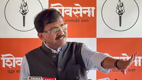 Shiv Sena (UBT) MP Sanjay Raut addresses a press conference in Mumbai, June 20, 2026.