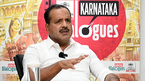 Health Minister UT Khadar at TNIE Bengaluru office for Express Diologes on Thursday.