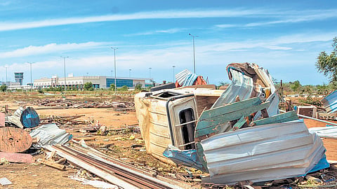 Gusty winds wreaked havoc at Thoothukudi airport site on Sunday