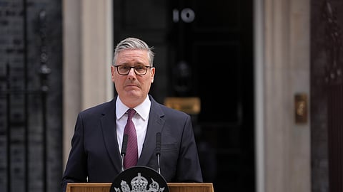 Britain's Prime Minister Keir Starmer announces his resignation to the media outside 10 Downing Street in London, Monday, June 22, 2026.
