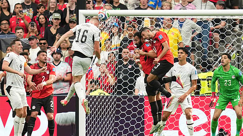 New Zealand's Finn Surman (16) scores the opening goal during the World Cup Group G soccer match between New Zealand and Egypt in Vancouver, British Columbia, Sunday, June 21, 2026.