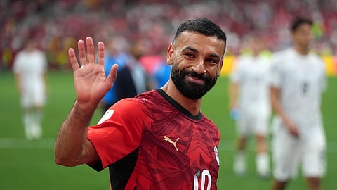 Egypt's Mohamed Salah (10) smiles and waves to fans as he leaves the field following the team's victory in the World Cup Group G soccer match between New Zealand and Egypt in Vancouver, British Columbia, Sunday, June 21, 2026.