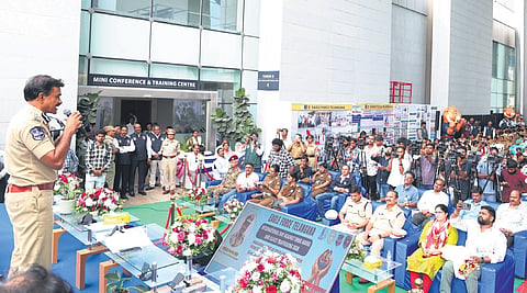 DGP CV Anand speaks during the launch of a campaign to tackle drug menace in educational institutions, in Hyderabad on Monday