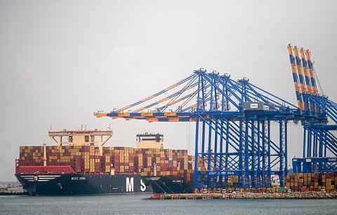 The world’s largest container ship, MSC IRINA, docks at the Adani-operated Vizhinjam International Seaport in Kerala, Monday, June 09, 2025.