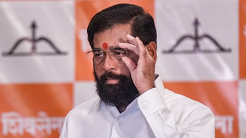 Maharashtra Deputy Chief Minister and Shiv Sena chief Eknath Shinde during a press conference after inducting leaders into the party, in Mumbai, Monday, June 22, 2026.