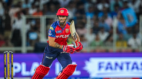 In this photo from May 3, 2026, Punjab Kings' Suryansh Shedge plays a shot during the IPL 2026 match against Gujarat Titans in Ahmedabad.