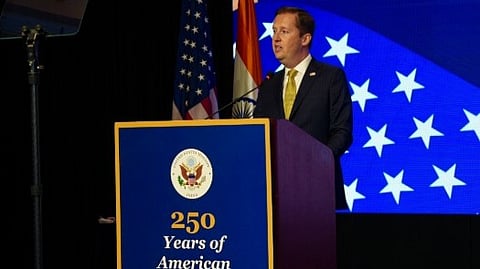 US Ambassador to India Sergio Gor speaks at the celebrations in Chennai.