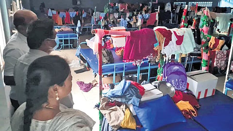 The cramped workers’ dormitory at the private seafood processing unit in Tiruvallur district.
