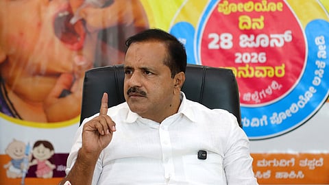 Karnataka's Health and Family Welfare Minister UT Khader speaks during a press meet in Bengaluru.