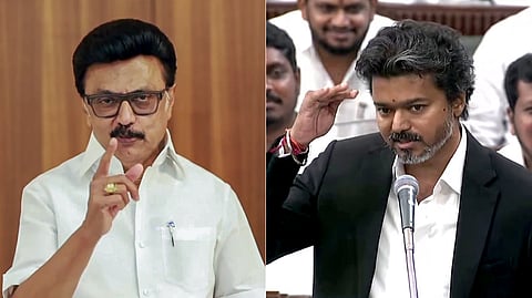(L-R) DMK President MK Stalin and Tamil Nadu Chief Minister C Joseph Vijay.