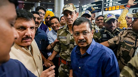 AAP national convenor Arvind Kejriwal arrives at Chaudhary Charan Singh International Airport en route to Ayodhya to offer prayers at the Ram Temple, in Lucknow, Uttar Pradesh, Thursday, June 25, 2026.