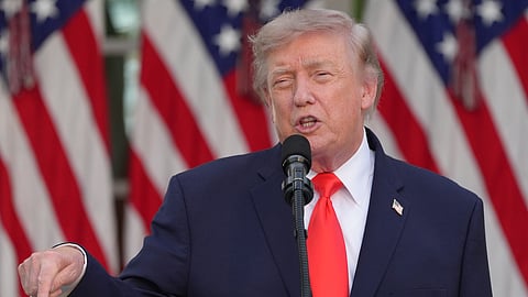 President Donald Trump speaks at a Rose Garden Club dinner with farmers, in the Rose Garden of the White House, Thursday, June 25, 2026, in Washington.