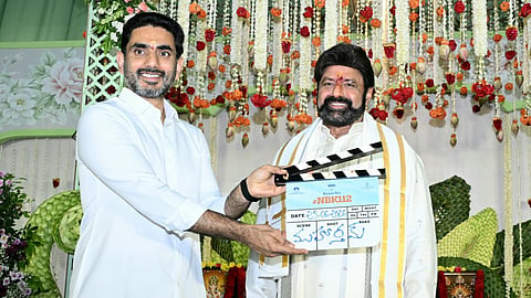 Minister for IT Nara Lokesh attends as the chief guest for the inaugural shooting of Nandamuri Balakrishnas 112th movie on Thursday.
