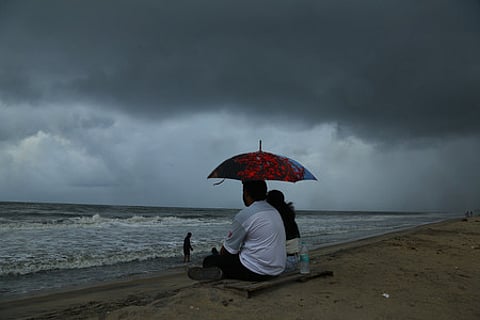 Dark monsoon clouds gather over Valappu beach in Kochi