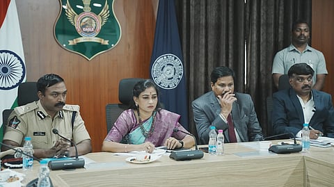Home minister Vangalapudi Anitha launching official website of EAGLE at EAGLE headquarters on Friday.