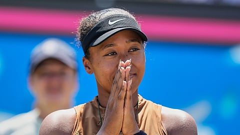 Japan's Naomi Osaka reacts after losing against Czech Republic's Karolina Muchova in the final of the Bad Homburg Open WTA tennis tournament in Bad Homburg, Germany, Saturday, June 27, 2026.
