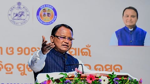 Chief Minister Mohan Charan Majhi addressing film award ceremony at the Lok Seva Bhavan.