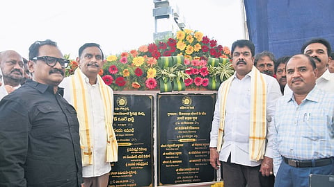 Vijayawada MP K Sivanath during the foundation stone laying of an ROB near Gunadala railway station in Vijayawada on Monday.