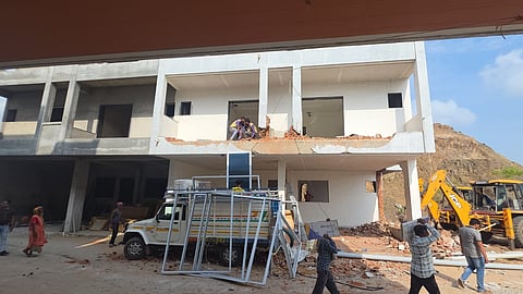 The demolitions being carried out at Garudeshwar, in Narmada district, Gujarat.