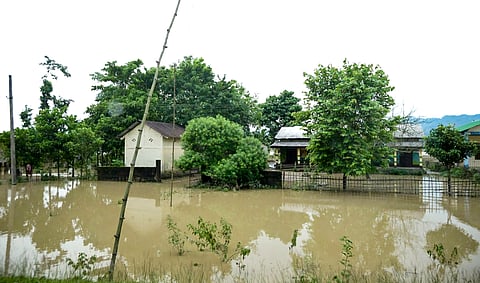A view of a flood-affected area at Telam after the Dikari River overflowed following incessant rainfall, in Dhemaji district, Assam.