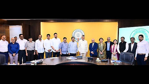 CM Nara Chandrababu Naidu during a review meeting, on 31st CII summit which will be held in November, at Secretariat in Velagapudi on Monday.