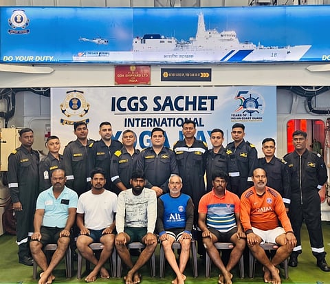 Indian Coast Guard with the six rescued fishers