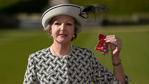 Dame Penelope Keith after she was made a Dame Commander for services to the Arts and to charity during an Investiture ceremony at Windsor Castle, England, July 3, 2014.