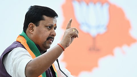 BJP National President Nitin Nabin speaks during the BJP Telangana State Executive Committee meeting at Ghatkesar