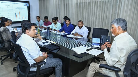 Chief Minister Nara Chandrababu Naidu chairs a review meeting with telecom service providers on communication network in the State on Tuesday.