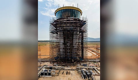 Newly built 106.65 metre Air Traffic Control (ATC) tower at Alluri Sitarama Raju Greenfield International Airport at Bhogapuram in Vizianagaram.