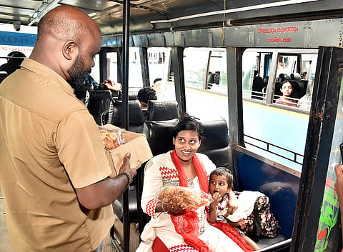 Hit by free travel scheme for women, Pathanamthitta private bus workers turn to selling snacks in protest.