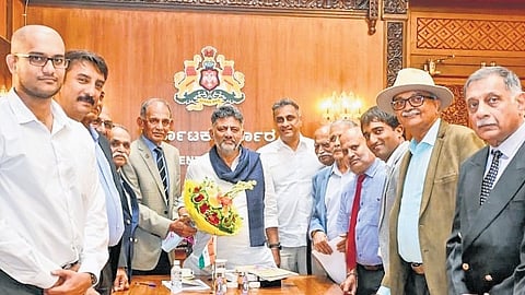 The delegation from Kodagu meets CM DK Shivakumar in Vidhana Soudha on Friday.