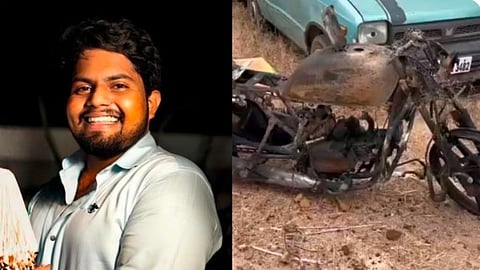 police believe the victim Krishna (L) and his motorcycle were set ablaze by unidentified persons.