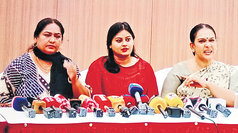 Actors Usha Haseena, Ansiba Hassan and Maala Parvathi at a press meet in Kochi