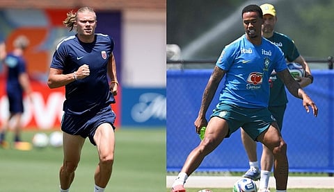 Erling Haaland and Gabriel Magalhaes (R)