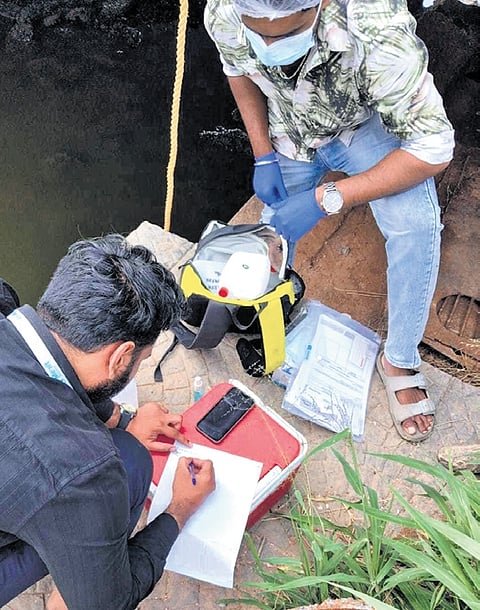 Experts testing water quality as part of JAIN University’s project